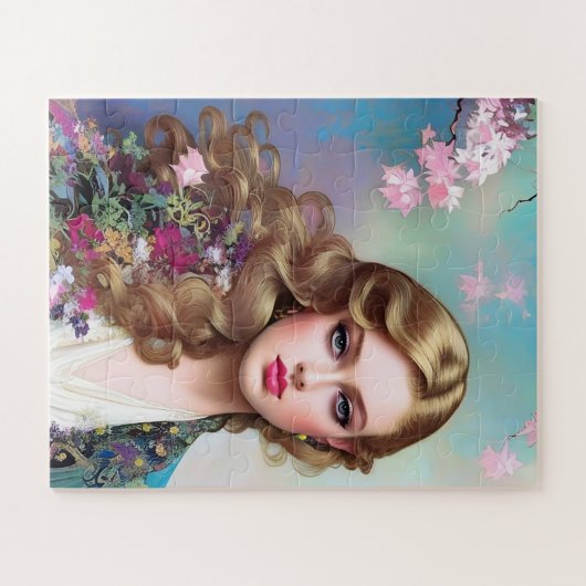 Mooie vrouw in de lente legpuzzel (Horizontaal)