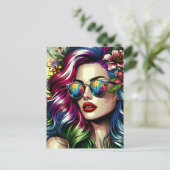 Mooie vrouw in de stad briefkaart (Staand voorkant)