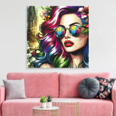Mooie vrouw in de stad canvas afdruk (Insitu (Woonkamer))