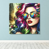 Mooie vrouw in de stad canvas afdruk (Insitu (Houten vloer))