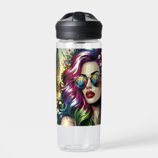 Mooie vrouw in de stad | Gepersonaliseerd Waterfles (Voorkant)