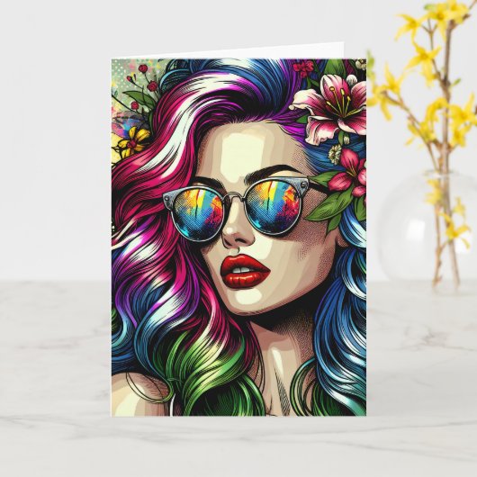 Mooie vrouw in de stad kaart (Gele Bloem)