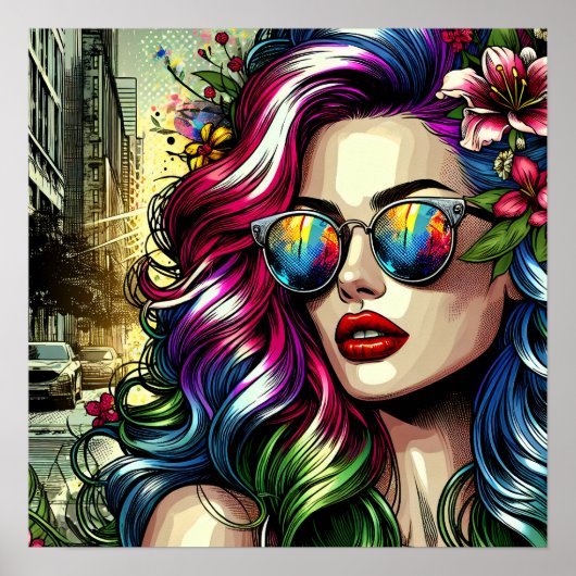 Mooie vrouw in de stad poster (Voorkant)