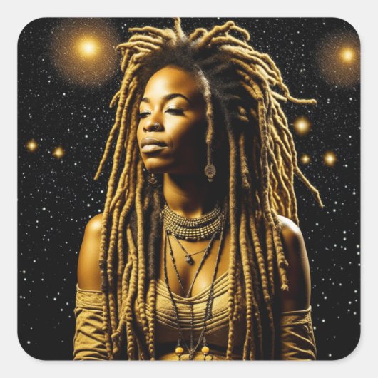 Mooie vrouw in Dreads Onder de Sterren Vierkante Sticker (Voorkant)