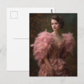 Mooie vrouw in een Briefkaart met roze kleeruitgan (Voorkant / Achterkant)