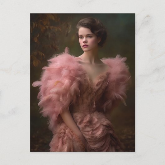 Mooie vrouw in een Briefkaart met roze kleeruitgan (Voorkant)