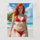 Mooie vrouw in een rode bikini briefkaart (Voorkant)