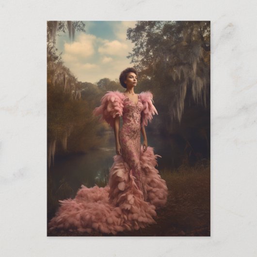 Mooie vrouw in een roze, gevesdroogde dress briefkaart (Voorkant)