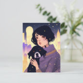 Mooie vrouw in een trui en een hond... briefkaart (Staand voorkant)