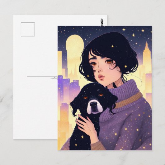Mooie vrouw in een trui en een hond... briefkaart (Voorkant / Achterkant)