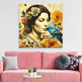 Mooie vrouw in Flowers Canvas Afdruk (Insitu (Woonkamer))
