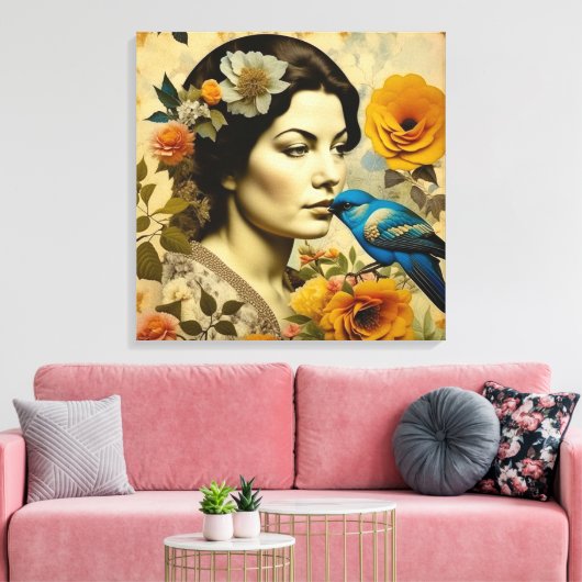 Mooie  vrouw in Flowers Canvas Afdruk (Insitu (Woonkamer))