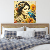 Mooie vrouw in Flowers Canvas Afdruk (Insitu (Slaapkamer))