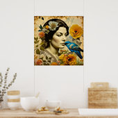 Mooie  vrouw in Flowers Poster (Keuken)