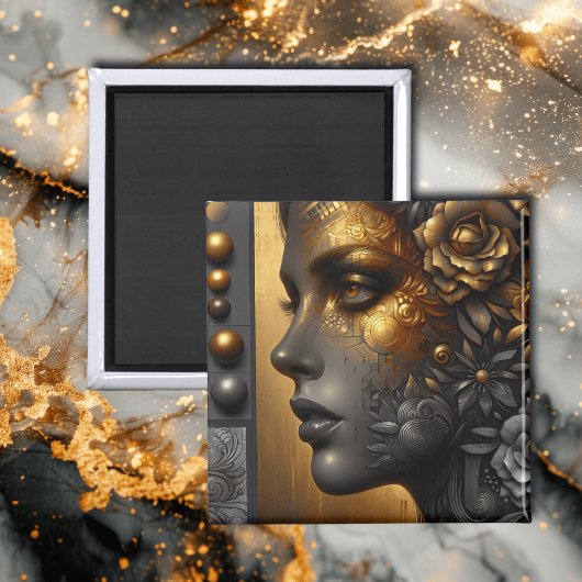 Mooie vrouw in goud eterisch magneet