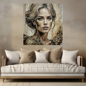 Mooie vrouw in gouden glitter Wall Art Poster