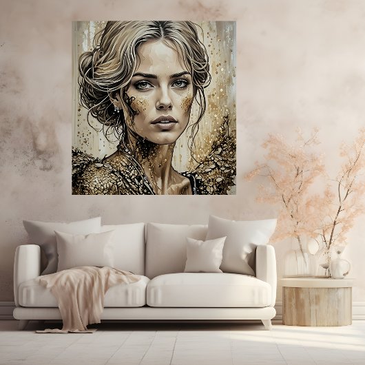 Mooie vrouw in gouden glitter Wall Art Poster