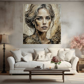 Mooie vrouw in gouden glitter Wall Art Poster