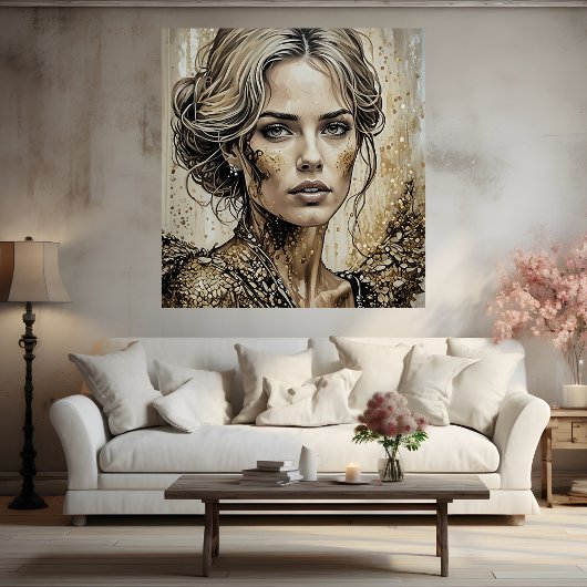 Mooie vrouw in gouden glitter Wall Art Poster