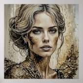 Mooie vrouw in gouden glitter Wall Art Poster (Voorkant)