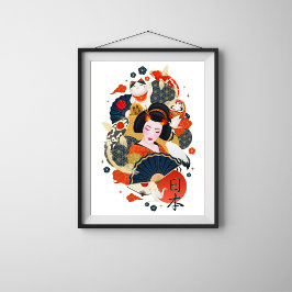 Mooie vrouw in het poster van de aziatische muur