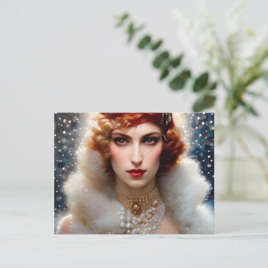 Mooie vrouw in het wit briefkaart (Staand voorkant)