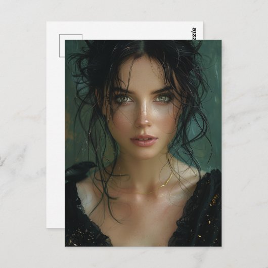 Mooie vrouw in het zwart briefkaart (Voorkant / Achterkant)