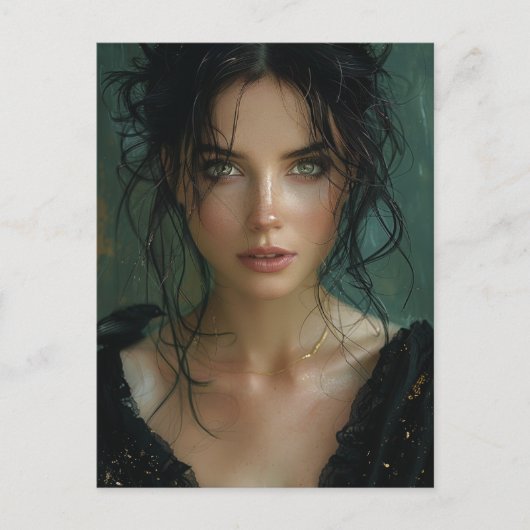 Mooie vrouw in het zwart briefkaart (Voorkant)