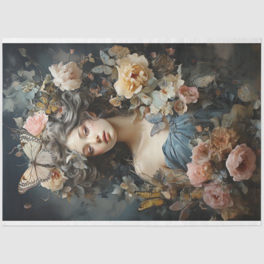 Mooie vrouw in jurk met vlinders tissuepapier (Voorkant)