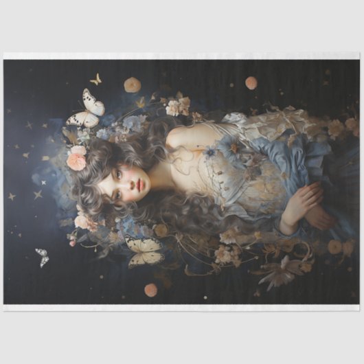 Mooie vrouw in  jurk met vlinders tissuepapier (Voorkant)