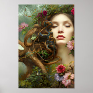 Mooie vrouw in kleurrijke Natuur schilderen 4 Poster
