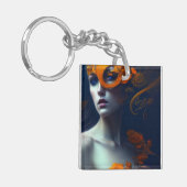 Mooie vrouw in Oranje, door AI gegenereerde kunst Sleutelhanger (Voorkant Links)