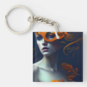 Mooie vrouw in Oranje, door AI gegenereerde kunst Sleutelhanger (Voorkant)