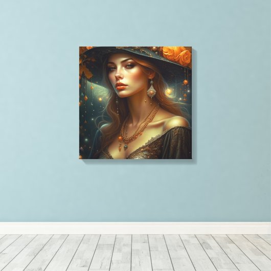 Mooie vrouw in Pet Etherische Ai Art Canvas Afdruk (Insitu (Houten vloer))