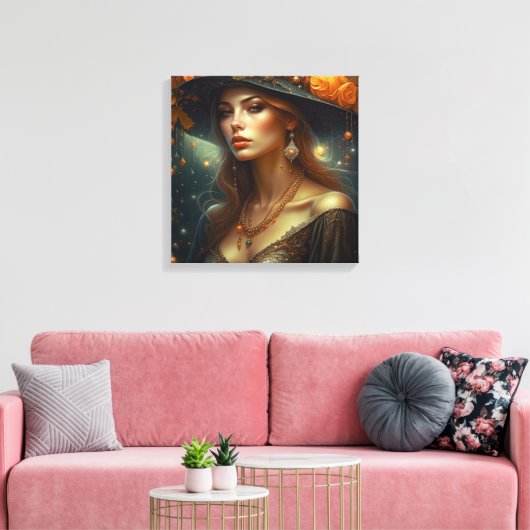 Mooie vrouw in Pet Etherische Ai Art Canvas Afdruk (Insitu (Woonkamer))