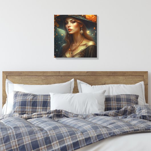 Mooie vrouw in Pet Etherische Ai Art Canvas Afdruk (Insitu (Slaapkamer))