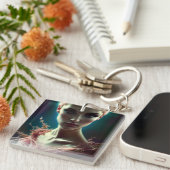 Mooie vrouw in Roze AI Generated Art Sleutelhanger (Voorkant Rechts)