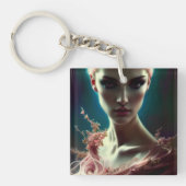 Mooie vrouw in Roze AI Generated Art Sleutelhanger (voorkant)