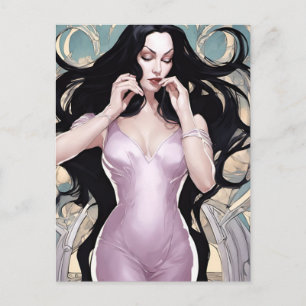 Mooie vrouw in roze briefkaart