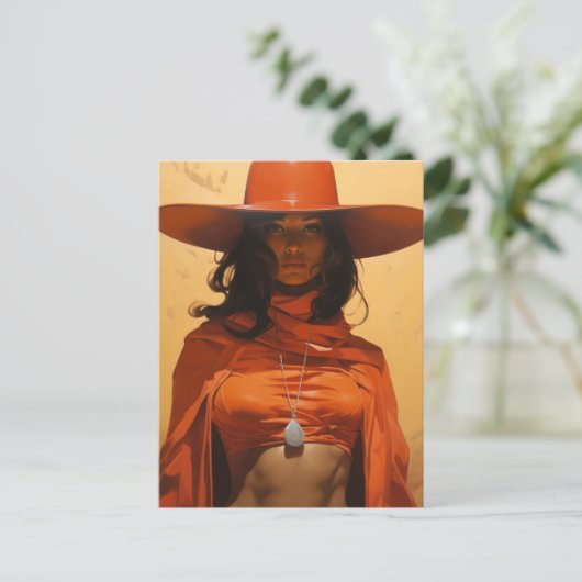 Mooie vrouw in Sinaasappel Briefkaart (Staand voorkant)