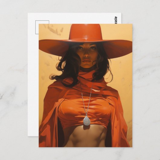 Mooie vrouw in Sinaasappel Briefkaart (Voorkant / Achterkant)