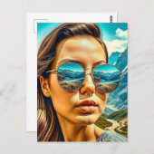 Mooie Vrouw in Zonnebril Bergreflectie Briefkaart (Voorkant / Achterkant)
