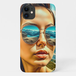 Mooie vrouw in zonnebril bergreflectie Case-Mate iPhone case