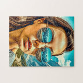Mooie Vrouw in Zonnebril Bergreflectie Legpuzzel (Horizontaal)