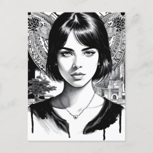 Mooie vrouw in zwart-wit briefkaart