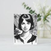 Mooie vrouw in zwart-wit briefkaart (Staand voorkant)