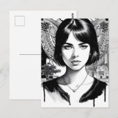 Mooie vrouw in zwart-wit briefkaart (Voorkant / Achterkant)