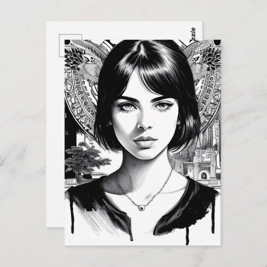 Mooie vrouw in zwart-wit briefkaart (Voorkant / Achterkant)