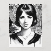 Mooie vrouw in zwart-wit briefkaart (Voorkant)