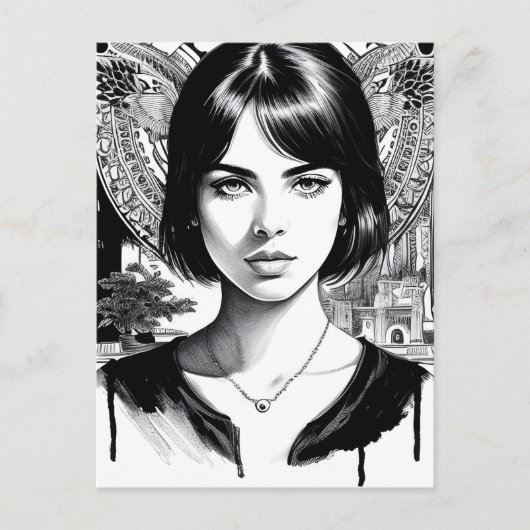 Mooie vrouw in zwart-wit briefkaart (Voorkant)